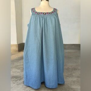 NWT!Only Necessities 100% Cotton Light Blue Jean Dress Floral Embroidery Size 4X